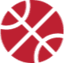 Minimalist red basketball icon with abstract lines.